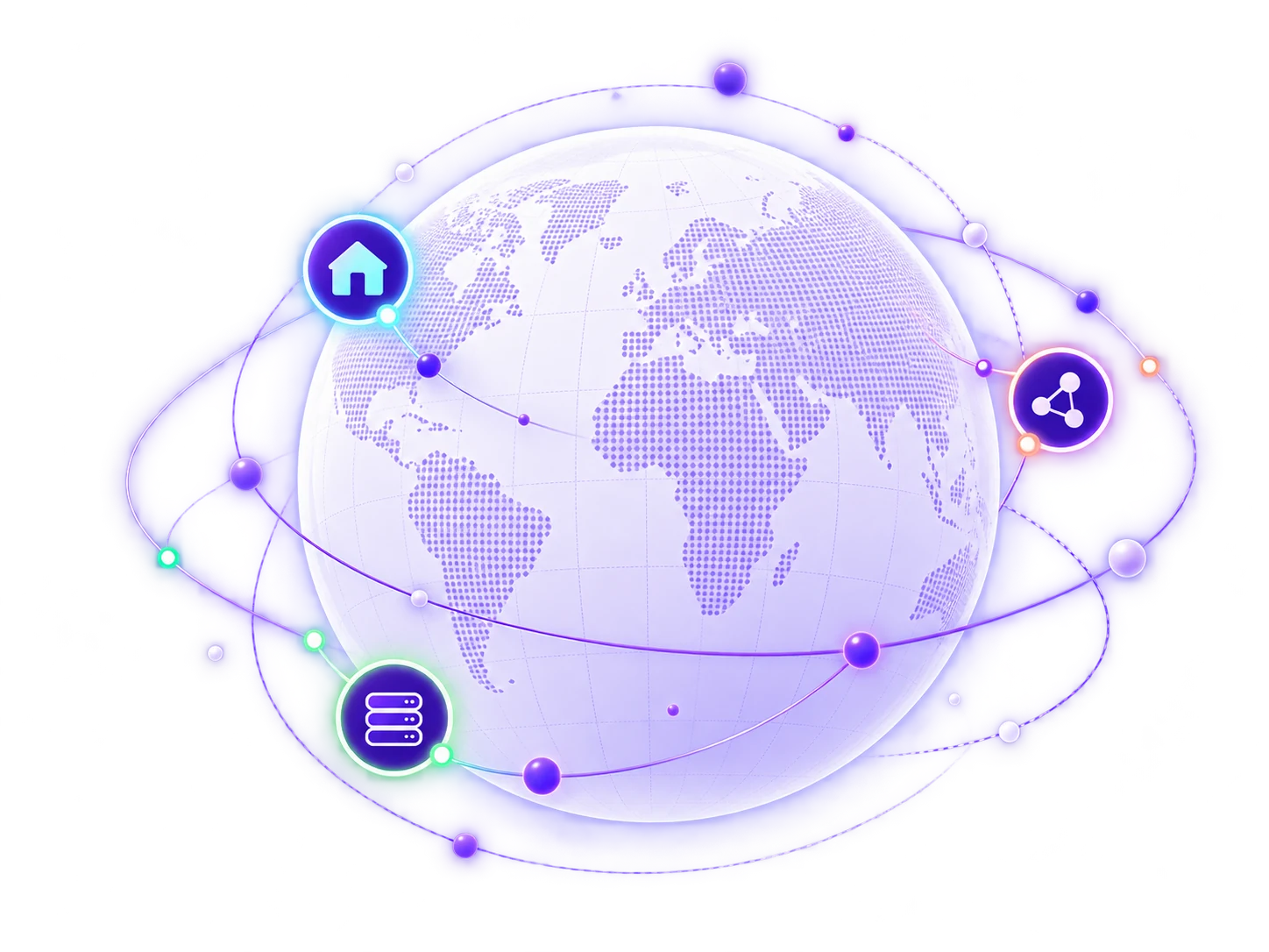 Purple globe with icons representing residential, ISP and datacenter proxies.